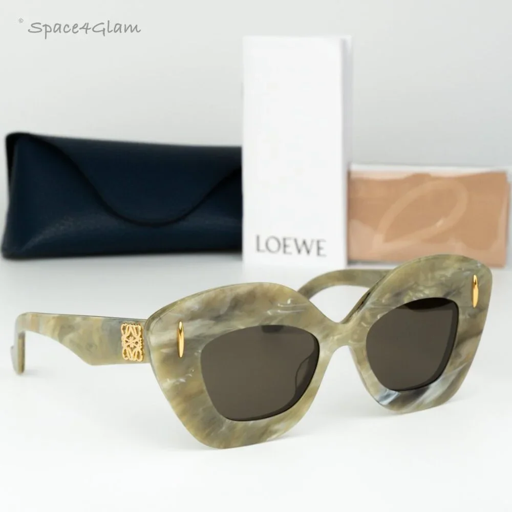Loewe Men Sunglasses Green Brown Cat Eye LW40127I ANAGRAM 60E NEW AUTHENTIC